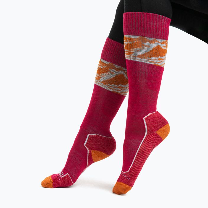 Icebreaker γυναικείες κάλτσες για σκι Ski+ Light OTC Alps 3D electron ροζ/γη/χιόνι 3