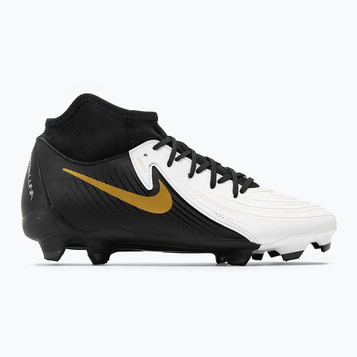 Nike Phantom Luna II Academy FG/MG ποδοσφαιρικά παπούτσια λευκό / μεταλλικό χρυσό νόμισμα / μαύρο 2