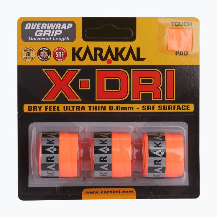 Περιτύλιγμα ρακέτας σκουός Karakal X-Dri Grip 3 τεμάχια πορτοκαλί