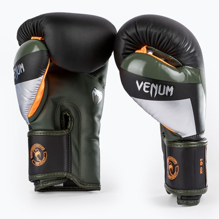 Venum Elite γάντια πυγμαχίας μαύρα/ασημί/κακί 6