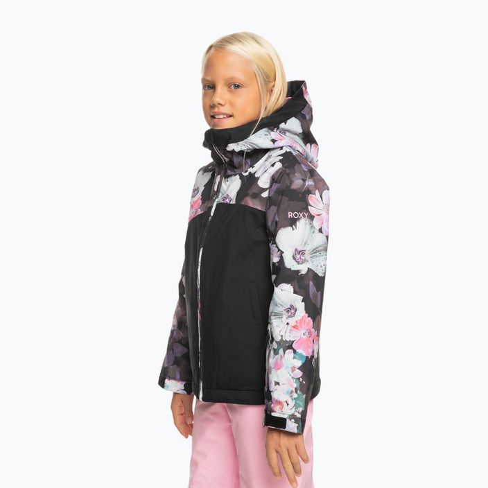 Παιδικό μπουφάν snowboard ROXY Greywood Girl αληθινό μαύρο θολό λουλούδι 2