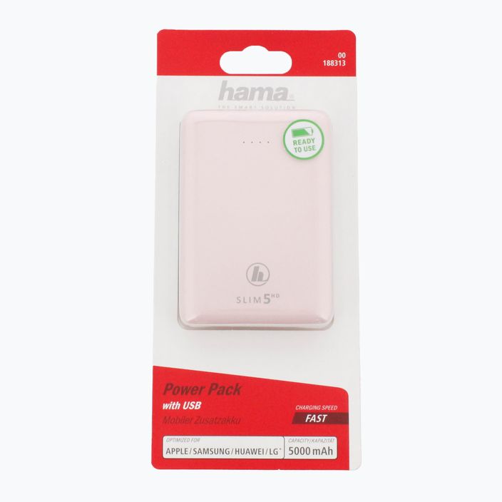 Powerbank Hama Slim 5HD Power Pack 5000 mAh ροζ 1883130000