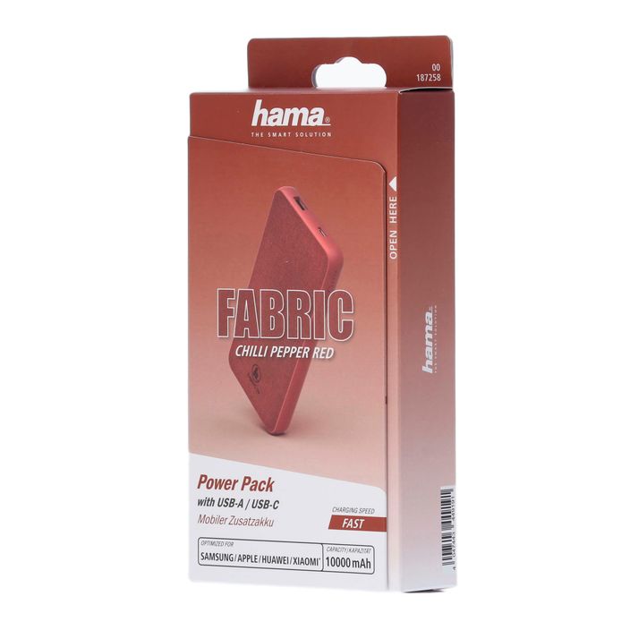 Powerbank Hama Fabric 10 Power Pack 10000 mAh κόκκινο 1872580000 2