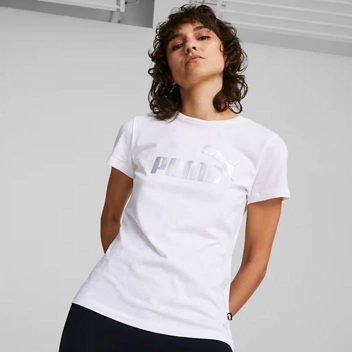 Γυναικείο PUMA ESS+ Metallic Logo Tee puma λευκό/ασημί μεταλλικό 3