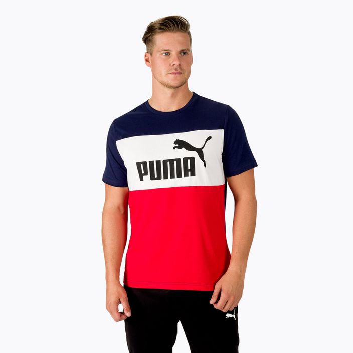 Ανδρικό μπλουζάκι προπόνησης PUMA ESS+ Colorblock Tee navy blue and red 848770 06