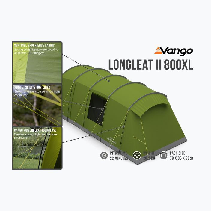 Vango Longleat II 800XL πράσινο TESLONGLEH09TAS Σκηνή κάμπινγκ 8 ατόμων 12