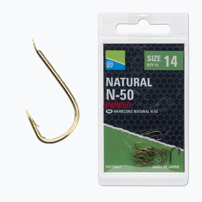Preston Innovations Natural N-50 15 τεμαχίων χρυσά αγκίστρια αλιείας P0150057
