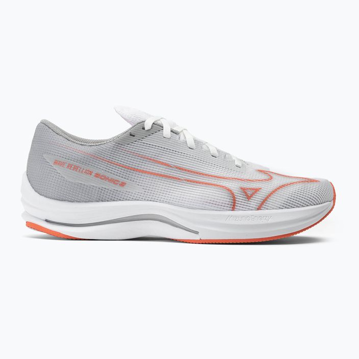 Ανδρικά παπούτσια για τρέξιμο Mizuno Wave Rebellion Sonic 2 λευκό/καυτό κοράλλι/ομίχλη του λιμανιού 2