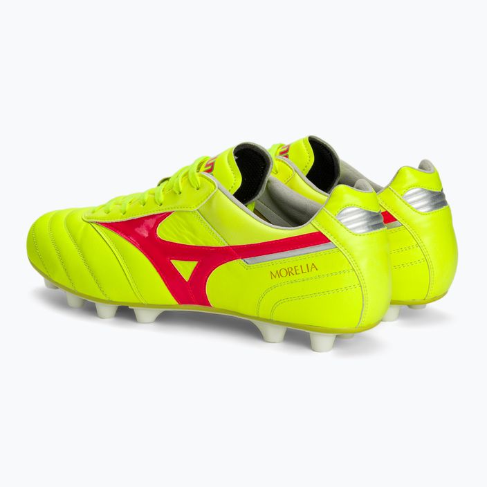 Mizuno Morelia II Elite MD κίτρινο ασφαλείας/καυτό κοράλλι 2/ασημένιο γαλαξία ανδρικά ποδοσφαιρικά παπούτσια 3