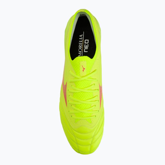 Mizuno Morelia Neo IV Β Elite MD κίτρινο ασφαλείας/καυτό κοράλλι 2/ασημένιο γαλαξία ανδρικά ποδοσφαιρικά παπούτσια 7
