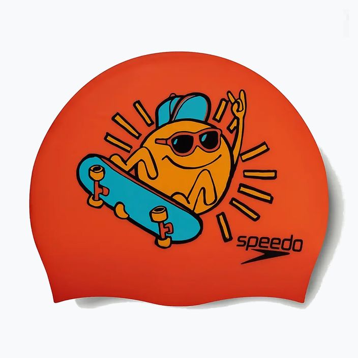 Speedo Junior Printed Silicone πορτοκαλί/κίτρινο παιδικό σκουφάκι κολύμβησης 2