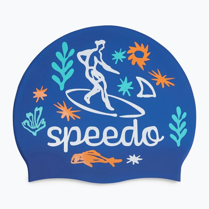 Speedo Junior Τυπωμένο σιλικονούχο σκουφάκι κολύμβησης zafre μπλε/λευκό 2