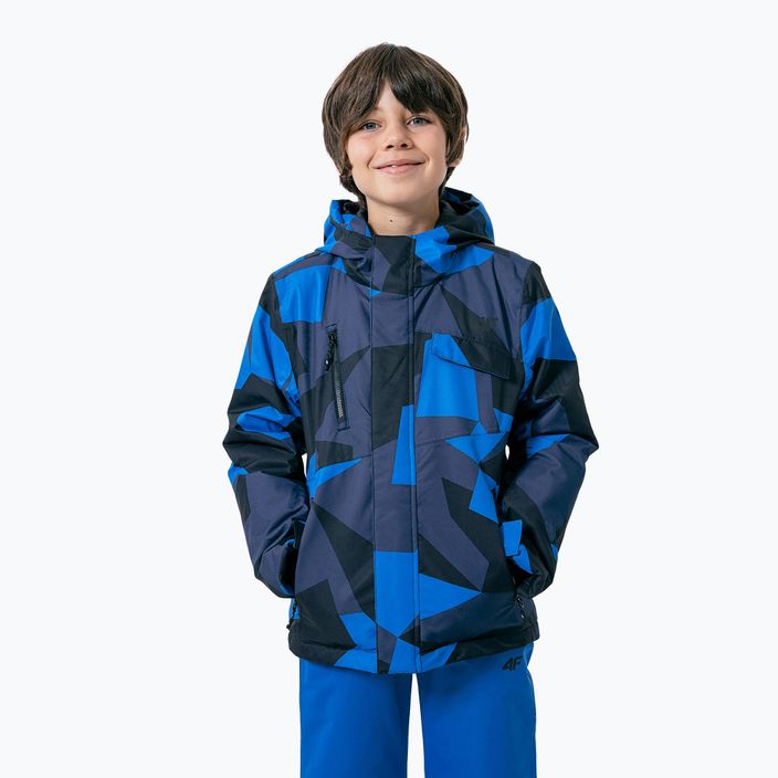 Παιδικό μπουφάν σκι 4F μαύρο-μπλε HJZ22-JKUMN002