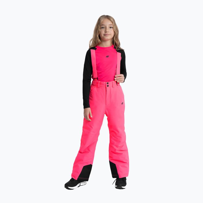 Παιδικό παντελόνι σκι 4F F353 ροζ καυτό νέον