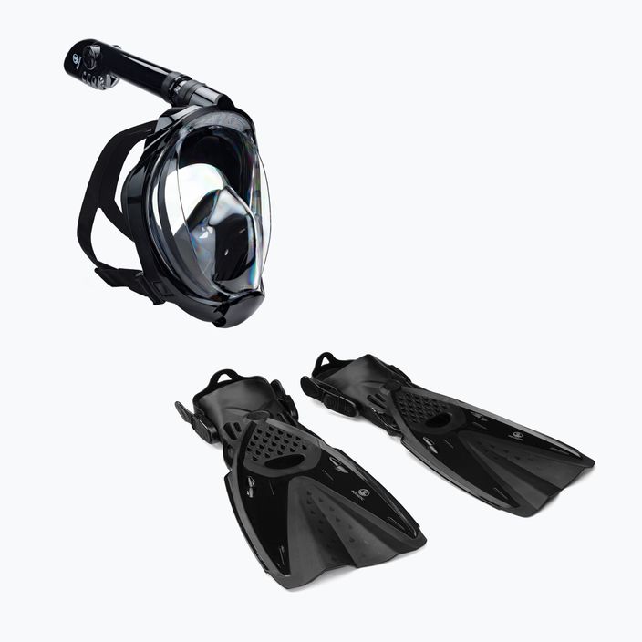AQUASTIC σετ κατάδυσης με αναπνευστήρα Fullface μάσκα + πτερύγια μαύρο SMFA-01SC