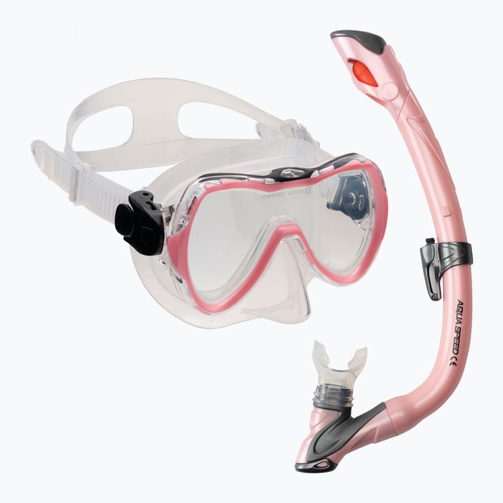 AQUA-SPEED παιδικό καταδυτικό σετ Enzo + μάσκα Evo + αναπνευστήρας ροζ 604