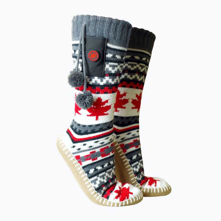 Glovii GOB λευκές/κόκκινες/γκρι θερμαινόμενες παντόφλες με κάλτσες 2