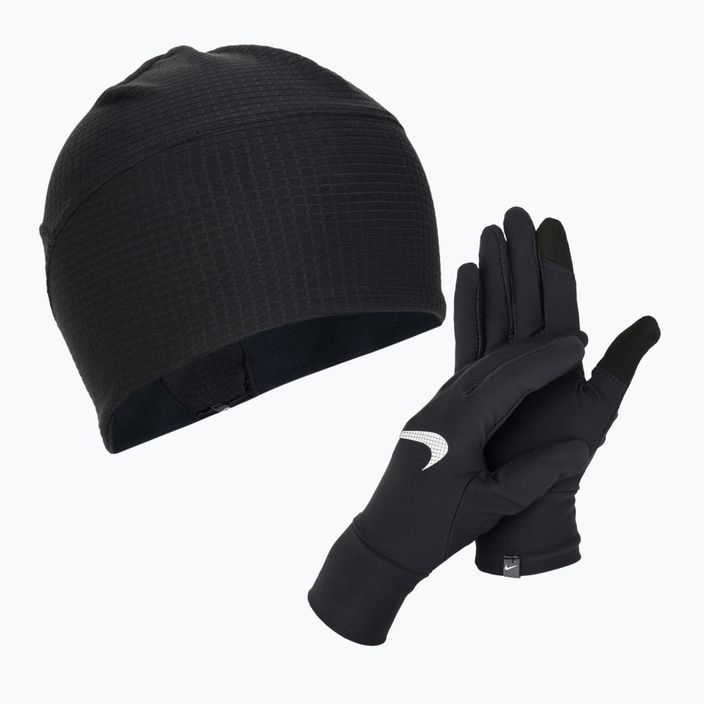 Ανδρικό σετ Nike Essential Running καπέλο + γάντια μαύρο/μαύρο/ασημί