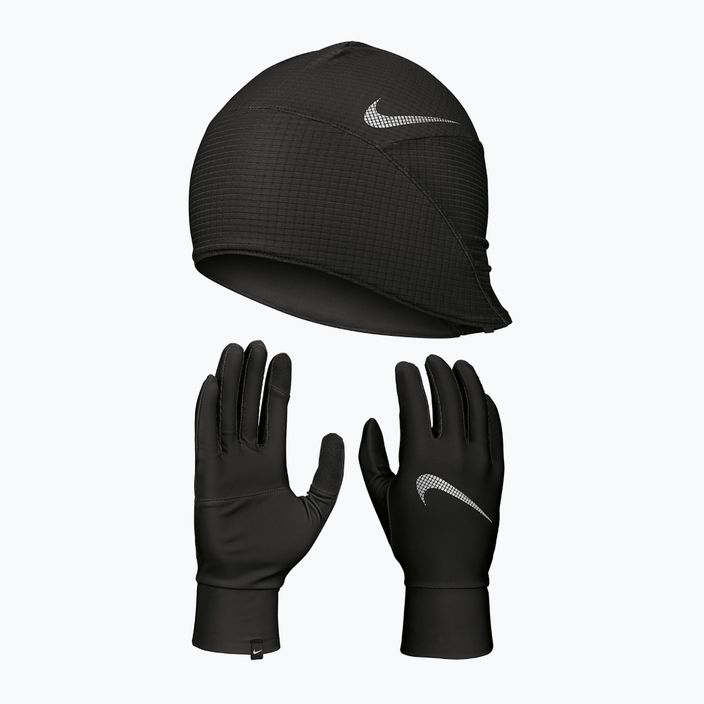 Ανδρικό σετ Nike Essential Running καπέλο + γάντια μαύρο/μαύρο/ασημί 10