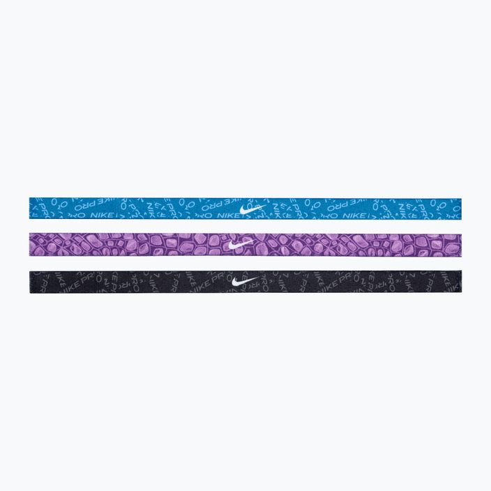 Nike τυπωμένες κορδέλες κεφαλής 3 τεμάχια βιομηχανικό μπλε/μωβ κοσμο/λευκό 2