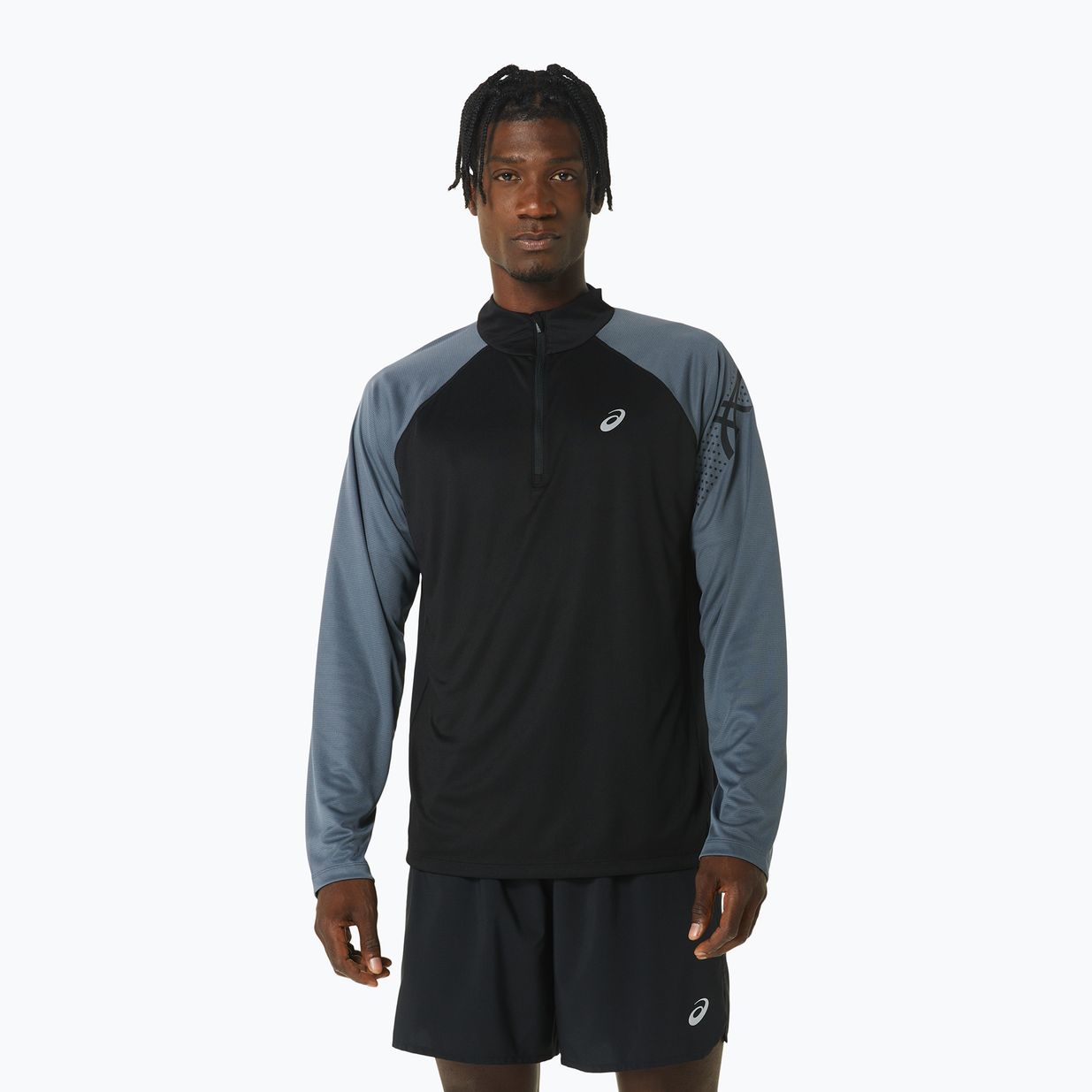 Ανδρικό ASICS Icon 1/2 Zip performance μαύρο/γκρι γκρι μακρυμάνικο για τρέξιμο