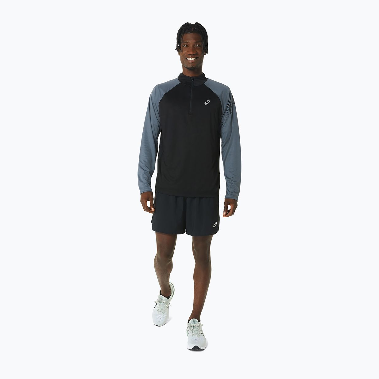 Ανδρικό ASICS Icon 1/2 Zip performance μαύρο/γκρι γκρι μακρυμάνικο για τρέξιμο 2