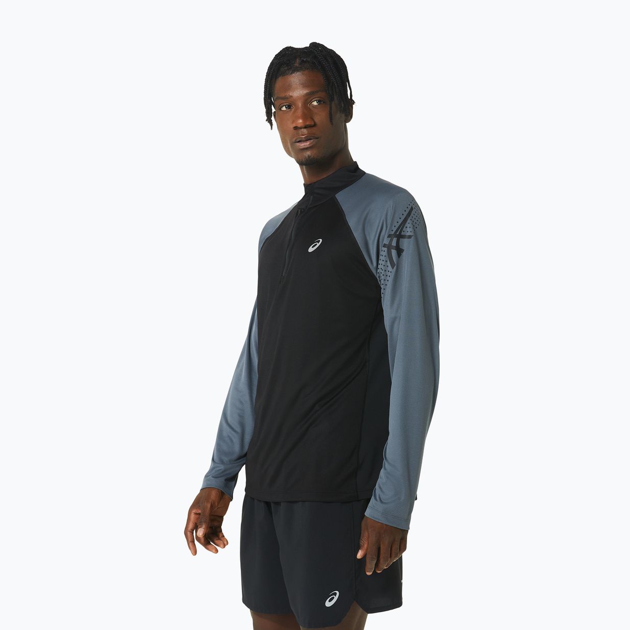 Ανδρικό ASICS Icon 1/2 Zip performance μαύρο/γκρι γκρι μακρυμάνικο για τρέξιμο 4