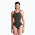 Γυναικείο ολόσωμο μαγιό arena One Double Cross Back One Piece dark sage/black/fluo red 4