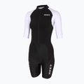 Γυναικεία στολή τριάθλου ZONE3 Lava Long Distance Full Zip SS Aero Suit μαύρο/λευκό/πράσινο