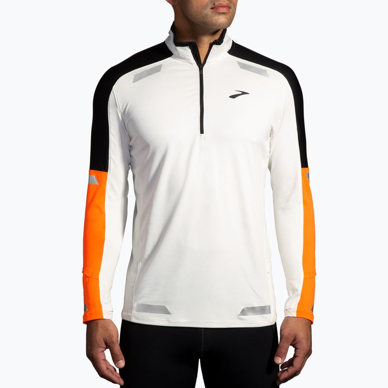 Ανδρικό φούτερ για τρέξιμο Brooks Run Visible 1/2 Zip 2.0 ecru/fluoro flash/black