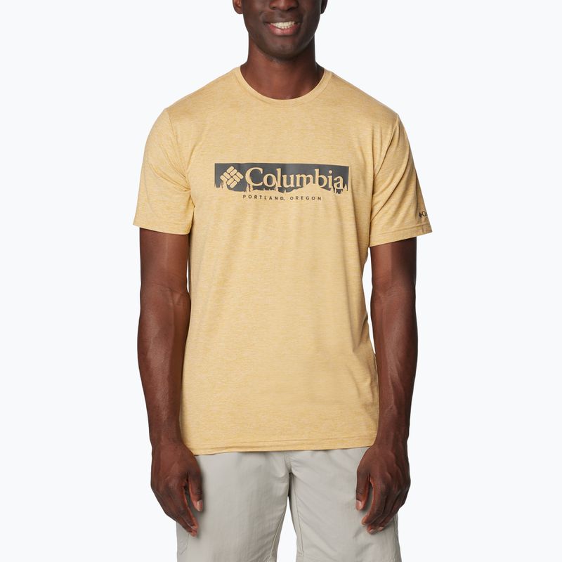 Columbia Kwick Hike Graphic SS ανδρικό πουκάμισο πεζοπορίας light camel heather/csc box treeline