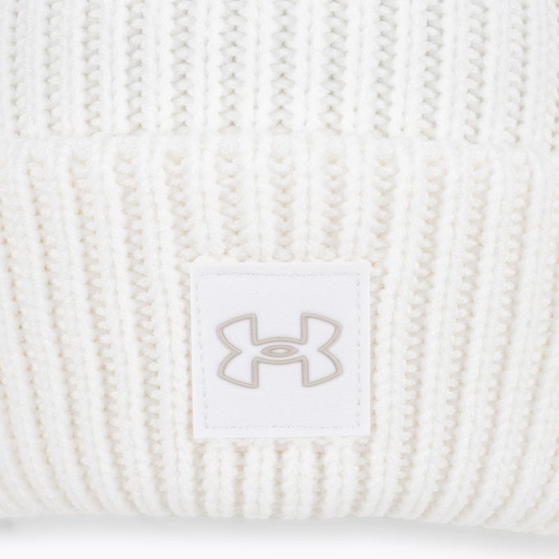 Under Armour γυναικείο χειμερινό καπέλο Halftime Ribbed Pom λευκό/γκρι φάντασμα 4