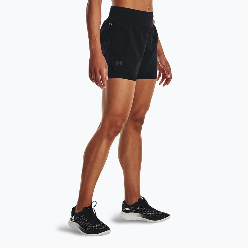 Under Armour Launch Pro 2IN1 γυναικείο σορτς για τρέξιμο μαύρο / μαύρο / αντανακλαστικό