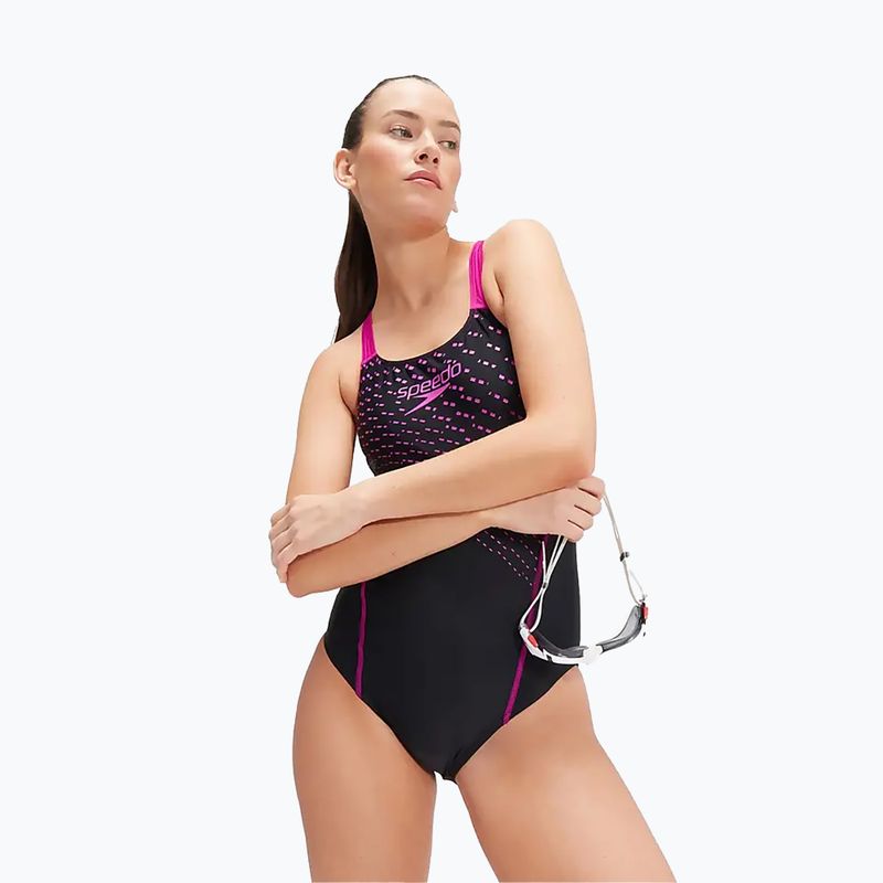 Speedo Medley Logo 1 Piece γυναικείο μαγιό μαύρο/μωβ 9