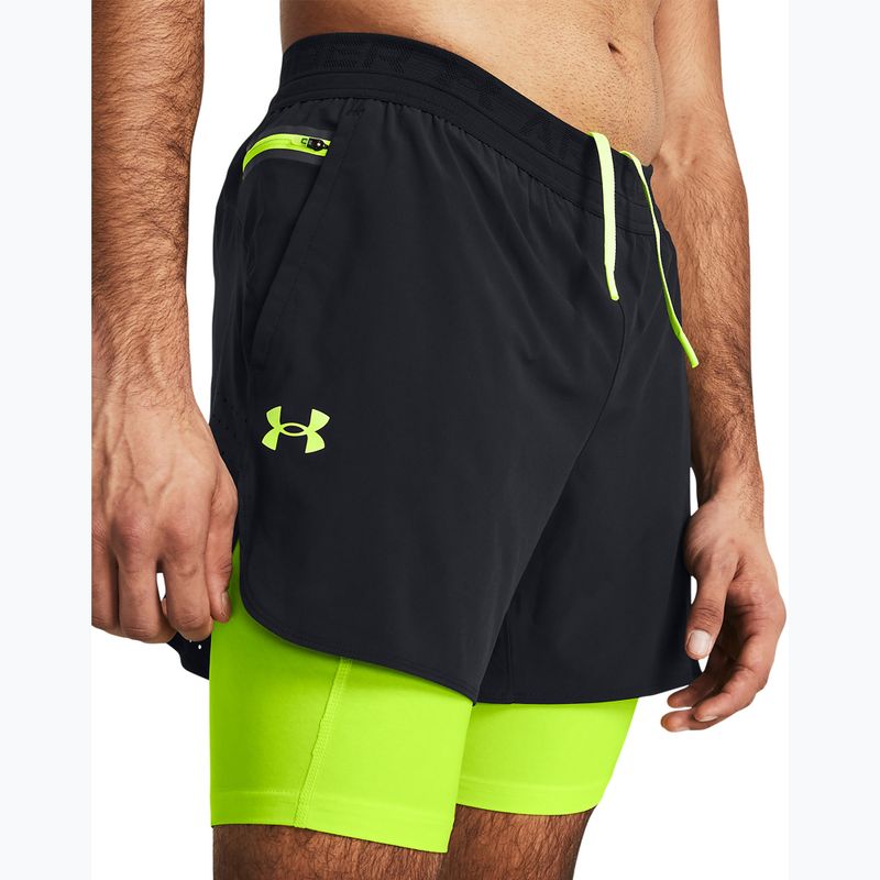 Ανδρικό σορτς Under Armour Peak Woven 2in1 μαύρο/κίτρινο/κίτρινο υψηλής ορατότητας/κίτρινο υψηλής ορατότητας 4