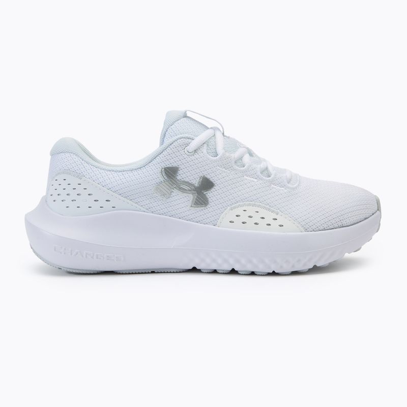 Under Armour Charged Surge 4 γυναικεία παπούτσια για τρέξιμο λευκό/απομακρυσμένο γκρι/μεταλλικό ασήμι 2