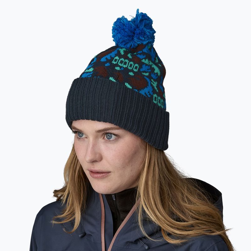 Patagonia Powder Town winter cap across oceans/smolder blue 2