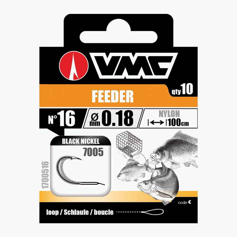 VMC Feeder methode leader loop γάντζο με αγκίστρι + πετονιά 10 τμχ μαύρο νικέλιο 1700510