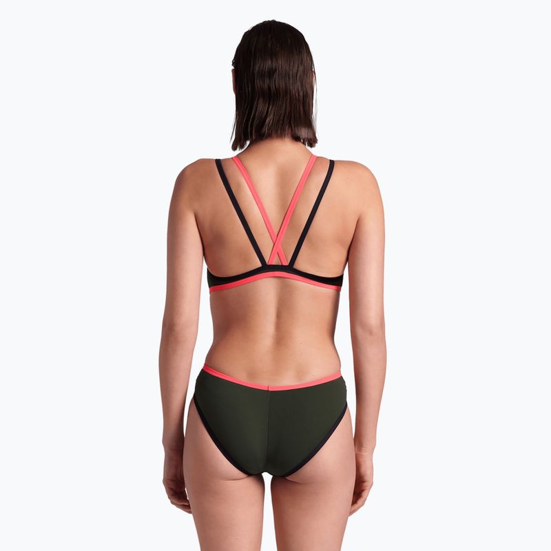 Γυναικείο ολόσωμο μαγιό arena One Double Cross Back One Piece dark sage/black/fluo red 6