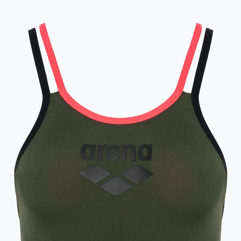 Γυναικείο ολόσωμο μαγιό arena One Double Cross Back One Piece dark sage/black/fluo red 3