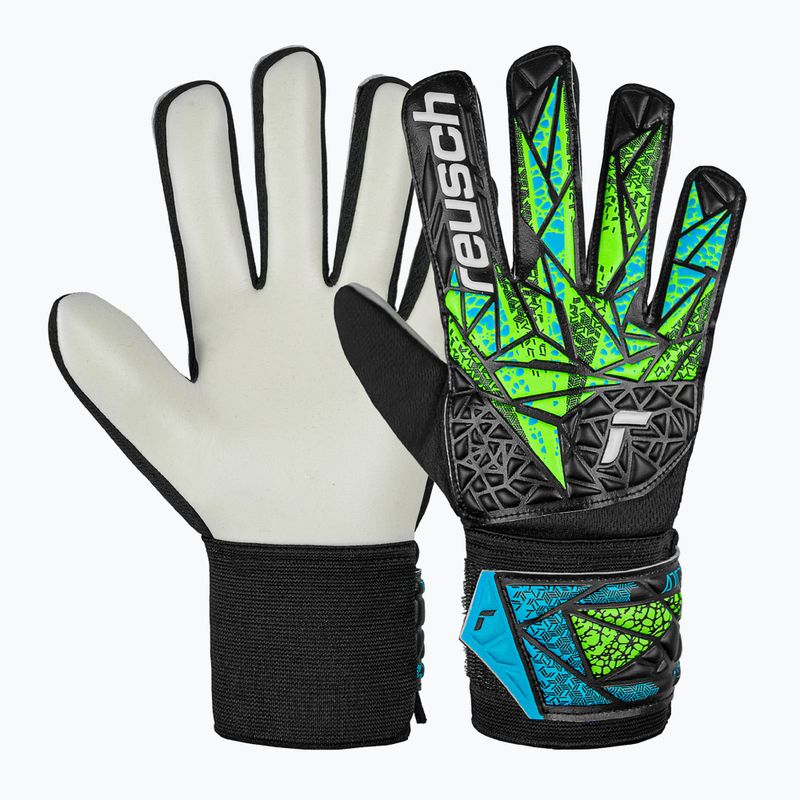 Reusch Attrakt Starter Solid Junior παιδικά γάντια τερματοφύλακα μαύρα/fluo lime/aqua