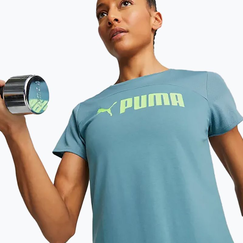 Γυναικείο μπλουζάκι προπόνησης PUMA Fit Logo Ultrabreathe έντονο μπλε/ταχύ πράσινο 3