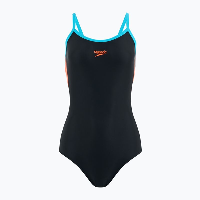 Speedo γυναικείο ολόσωμο μαγιό Dive Thinstrap Muscleback μαύρο / ηφαιστειακό πορτοκαλί