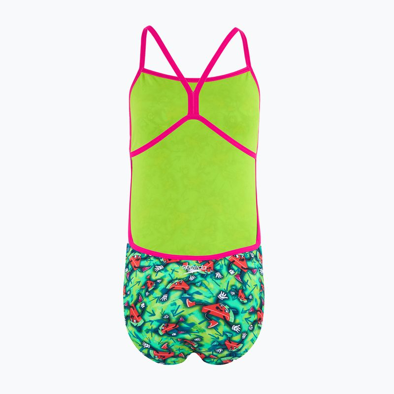 Speedo γυναικείο ολόσωμο μαγιό Allover Vback atomic lime / electric pink / fake green 2