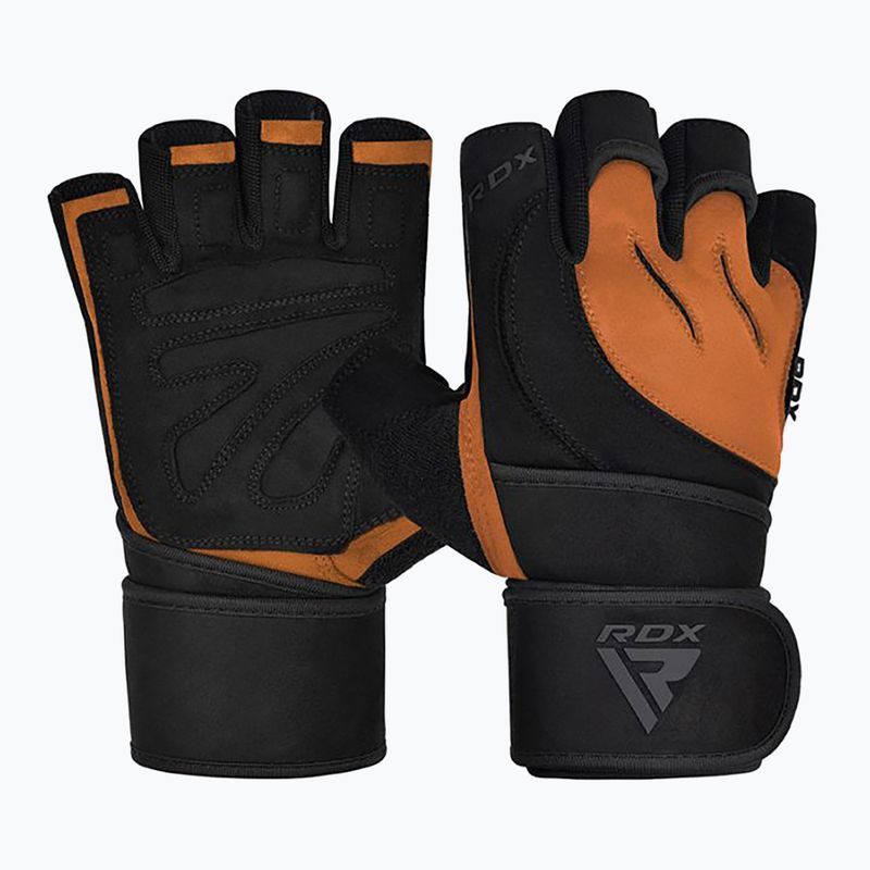 Γάντια προπόνησης RDX L4 Open Finger Micro Plus Gym tan/black