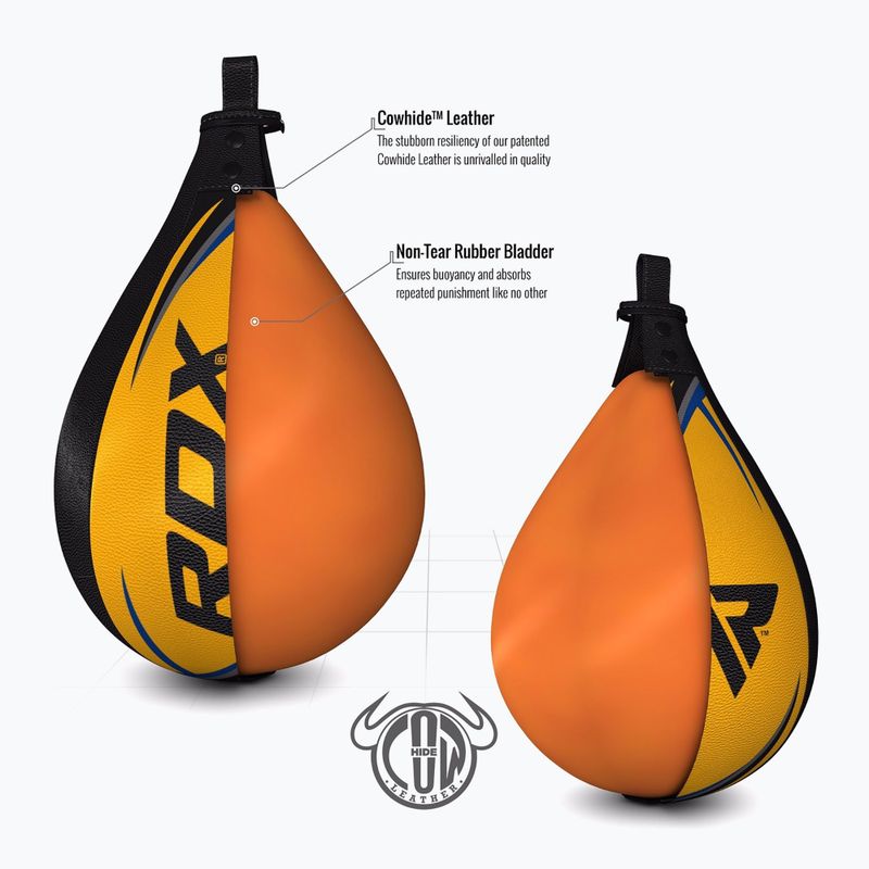 Πυγμαχία μαργαριτάρι RDX Speed Ball Leather Multi μαύρο και κίτρινο 2SBL-S2YU 5