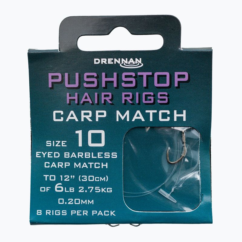 Drennan Pushstop H'Rig Carp Match method leader με stopper barbless αγκίστρι + πετονιά 8 τμχ διαφανές HNQCMA014