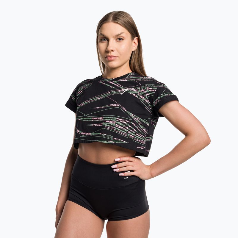 Γυναικείο μπλουζάκι προπόνησης Gymshark Zone Graphic Crop μαύρο/lime