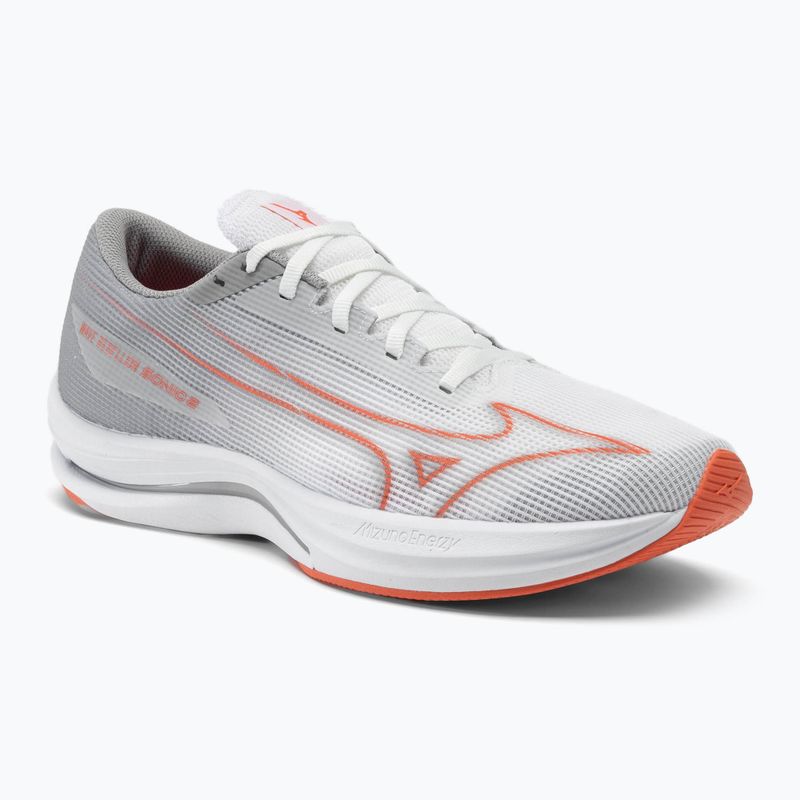 Ανδρικά παπούτσια για τρέξιμο Mizuno Wave Rebellion Sonic 2 λευκό/καυτό κοράλλι/ομίχλη του λιμανιού