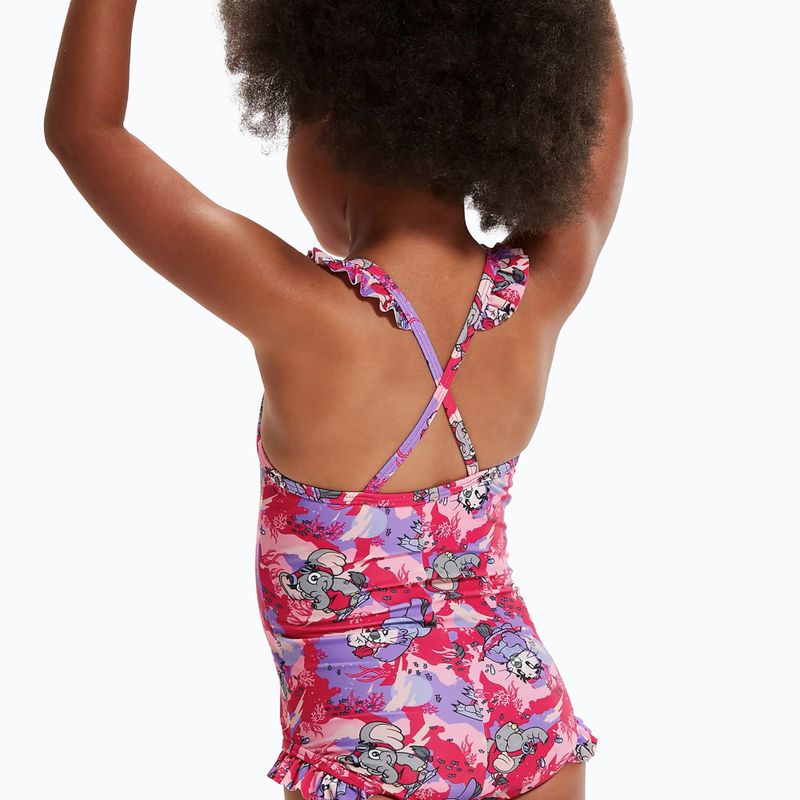 Speedo Learn To Swim Printed Frill Thinstrap παιδικό ολόσωμο παιδικό μαγιό με ροζ κεράσι/γλυκό ταρό/ελιά 6